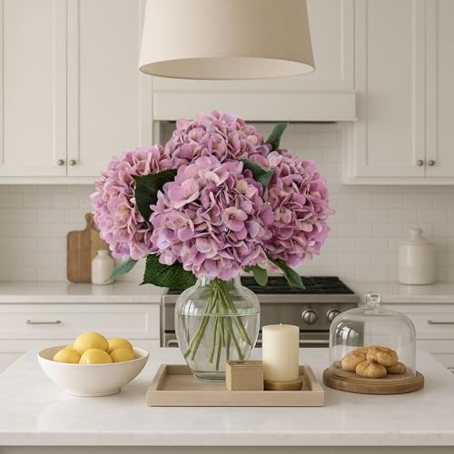 ZYTUYO 3PCS Pink Purple Hydrangea Artificial Flowers 20" Large Fake Latex Real Touch Hydrangeas Flowers with Stems Faux Silk Bouquet for Indoor Home Decor Table Wedding Party Floral Outdoor - color: Pink Purple