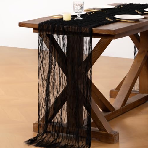 Socomi Black Cheesecloth Table Runner Tulle Gauze Cheese clothBoho Rustic 120 inch 10FT Runner for Wedding Party Baby Shower Birthday Holiday Decorations 1pc - color: Black, size: 10ft X 1pc