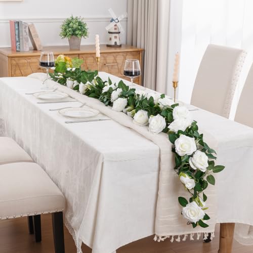 U'Artlines 3 Pack Artificial White Rose Vines Floral Garlands Total 19.5 Ft Fake Vine Silk Flower Garland for Indoor Outdoor Home Wedding Arch Garden Wall Decoration - color: White, size: Set of 3