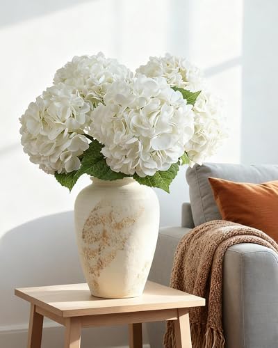 5pcs White Hydrangea Artificial Flowers Real Touch Latex Large Fake Hydrangeas 21in Lifelike Full Dried Faux Hydrangea Flowers for Home Decor Wedding Party Arrangements - color: White, size: 5Pcs