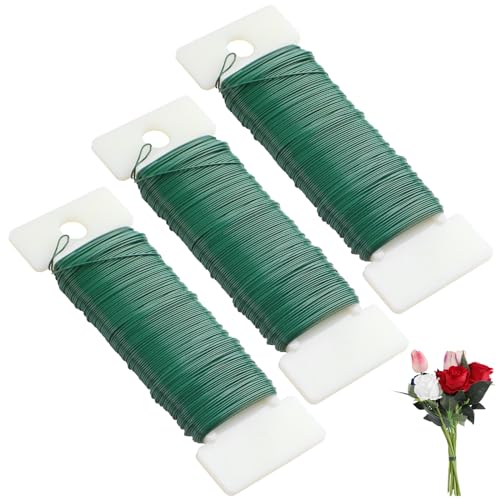 CCINEE 22 Guage Dark Green Floral Wire,3 Rolls 115 Yard Green Florist Paddle Wires for Flower Arrangment, Christmas Wreath Making Garland Decoration Supply - color: Green