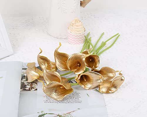 IPOPU Gold Flowers, 24pcs Gold Calla Lilies Artificial Flowers for Decoration for DIY Wedding Bouquets Centerpieces Bridal Shower Party Home Flower Arrangement Decorations (Golden) - color: Golden