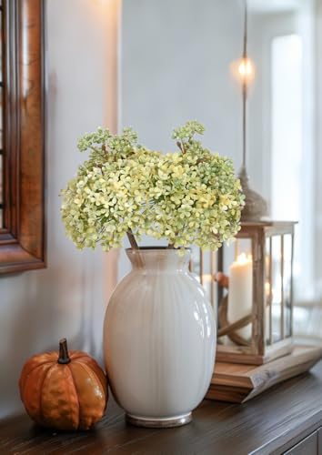 2 Pcs Hydrangea Artificial Flowers Stems for Fall Tabletop Decor, 11" Silk Fake Blooms Bouquets with Flower Seeds for Autumn Floral Arrangements Centerpiece, Faux Flowers for Vase & Desk, Light Green - color: Light Green