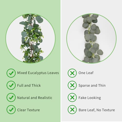 JPSOR 2pcs Artificial Eucalyptus Garland Total 13.2ft Greenery Garland Fake Eucalyptus Leaves for Wedding Arch Farmhouse Mantle Table Runner Centerpiece Home Party Decor - size: 2pcs of vines