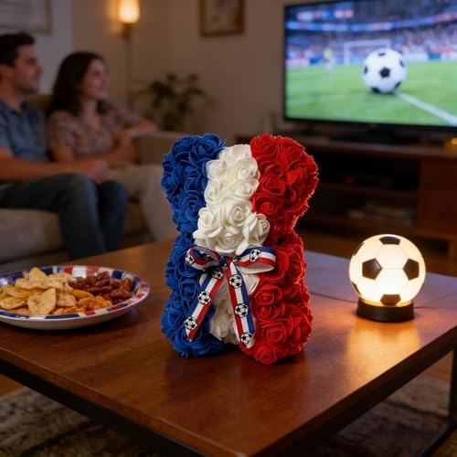 France LED Artificial Rose Flower Bear, Valentine's Mother's Day, Christmas, Birthday,Thanksgiving Party Anniversary Girl Friend Wife Light Strips and Greeting Cards (FR) - color: Fr