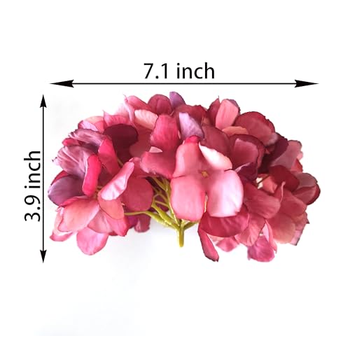7.1''Red Hydrangea Artificial Flowers,10Pcs Artificial Silk Hydrangea Heads,81 Petals Faux Hydrangea Flowers Heads with Stems for Home Wedding Baby Shower Decor(red) - color: Dark Red
