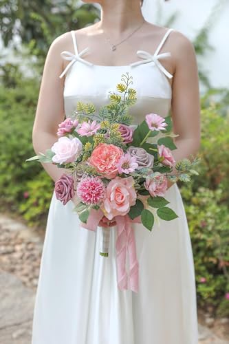 Artificial Flowers Combo Dusty Pink Silk Fake Flower for DIY Wedding Bridal Bouquets Floral Arrangement Birthday Cake Table Centerpieces Baby Shower Graduation Ceremony Party Home Decor - color: Dusty Pink