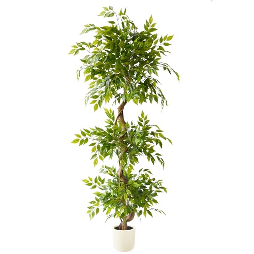 6ft Artificial Ficus Tree, 72" Tall Fake Plant with Natural Curved Trunk, Faux Ficus Floor Plants for Home Living Room Office Garden Balcony Decor Indoor - color: Ficus, size: 6ft