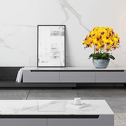 FagusHome 32 Inch Artificial Phalaenopsis Flowers 6 Pcs Artificial Orchid Flowers Stem Plants for Home Décor (Yellow Piebald) - color: Yellow Piebald