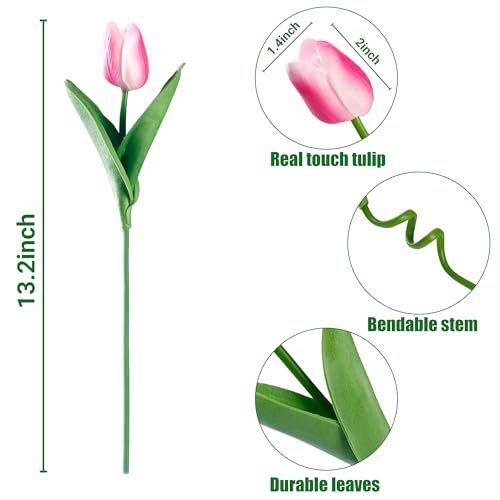 Sggvecsy 15 Pcs Fake Tulips Artificial Flowers Real Touch PU Faux Flowers Tulip Stems for Wedding Spring Bouquet Floral Arrangement Home Party Office Decorations for Mother's Day (Rose Pink) - color: Rose Pink, size: 15 Pcs