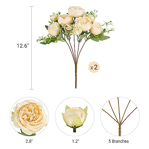 Mkono Peonies Artificial Flowers, Small Silk Flowers for Home Decor Indoor Fake Bouquet Faux Floral Arrangements Dining Table Centerpieces for Kitchen Party Decor Champagne - color: Champagne