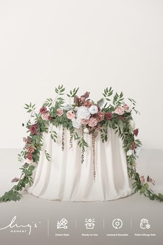 Ling's moment 9FT Eucalyptus and Willow Leaf Garland with White Flower, Handcrafted Wedding Sweetheart Table Centerpieces Head Table Decor Arch Backdrop Decorations for Wedding | Dusty Rose & Mauve - color: Pk-dusty Rose & Mauve