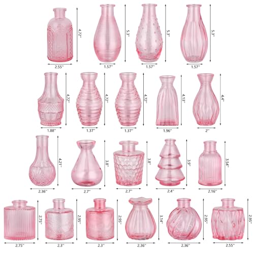 RUCKAE Glass Bud Vases Mini Flower Vase Small Vintage Vases for Centerpiece Table Wedding Decorations Home Decor Party(Pink 32pack) - color: Pink