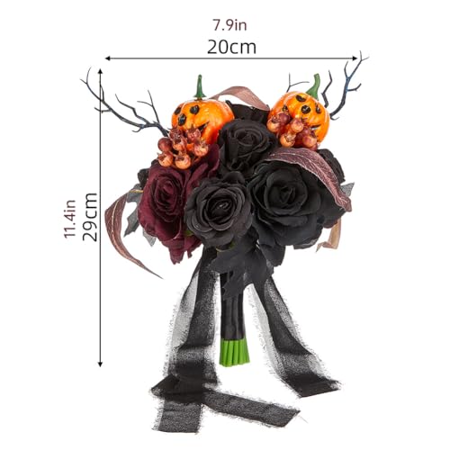 Wedding Bouquets - Black & Burgundy, Gothic Style for Bride & Bridesmaid - Artificial Rose Flower Bouquet - color: Rose Pumpkin