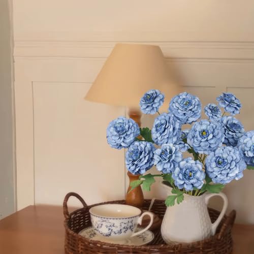 2 Pcs Artificial Flowers Spring Summer Blue Zinnia Silk Flowers with Long Stems Zinnia Elegans Artificial Flowers for Outdoors Floral Arrangements Table Centerpieces Wedding Party Home Decor - color: Dark Blue
