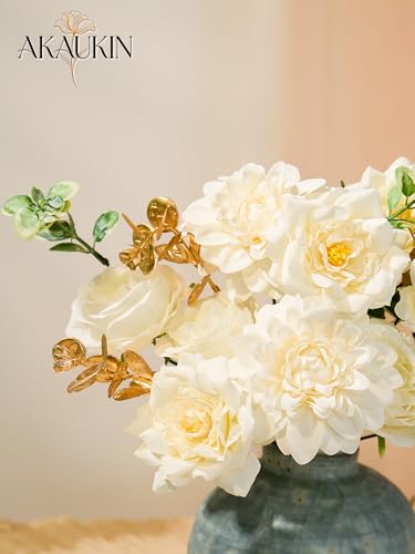 Artificial Flowers Combo Set Brilliant White Dahlia Roses DIY Wedding Decor | Silk Fake flowers arrangement set for home decor crafts reusable party bouquets DIY wedding table and event decorations - color: Brilliant White, size: The Minimalist