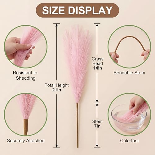 Suncalla 72 Pcs Pink Pampas Grass Decor for Wedding Bridal Shower DIY 21.7 Inches Faux Tall Pampas Grass Bulk Artificial Dried Flowers Feathers for Vase Filler Pastel Home Decor Party Bathroom Wall - color: Pink