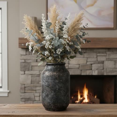 Rustic Ceramic Vase, Terracotta Pottery Decorative Vase, Farmhouse Decor for Living Room, Home, Fireplace, Shelf Decor, 9 Inch, Bronze - color: Rustic Bronze