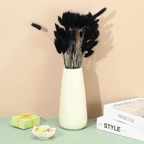 PATIKIL 15.7in Bunny Tails Dried Flowers, 80pcs Pampas Grass Decor Rabbit Tail Natural Pampas Grass Bulk Fluffy Faux Pampas Grass Dried for Home Boho Decor Vase Wedding Table, Black - color: Black