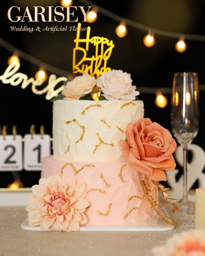 Garisey Artificial Flowers Combo, Mix Silk Flowers Roses, Peonies, Dahlias with Stems for DIY Wedding Bridal Bouquets, Baby Shower, Table Centerpieces, Home Decor, Fake Floral Arrangements-Champagne - color: Champagne