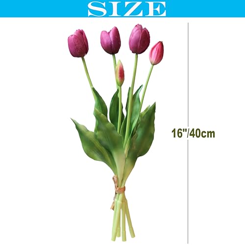 20pcs Artificial Tulip Flowers,16 Inch Real Touch Tulip Stems with Faux Leaves, Faux Tulips and Buds for Home Décor Centerpiece Ornament Wedding Bouquet,Deep Purple - color: Deep Purple