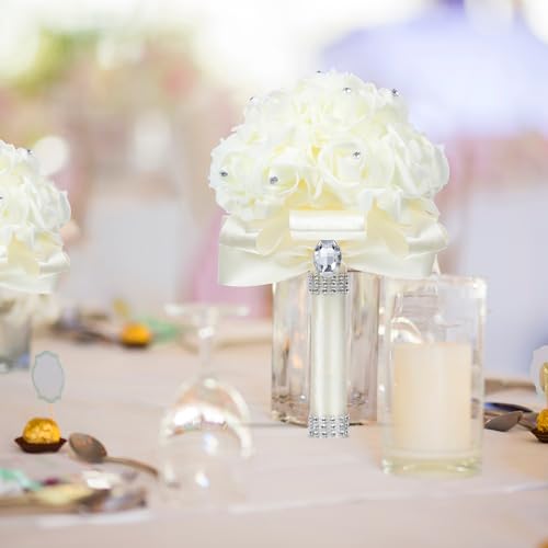 Jutom 10 Pack Wedding Bouquets for Bride Roses Bridesmaid Bouquet Bridal Bouquet Flowers Wedding Hand Holding Bouquet with Diamond Soft Ribbons for Engagement Bridal Shower Church Party (Cream) - color: Cream