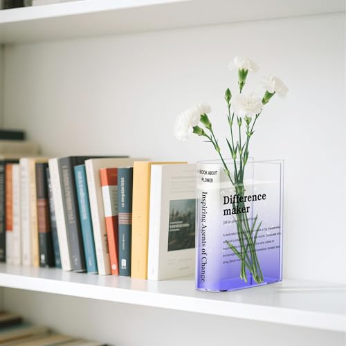BuyCard Clear Acrylic Book Vase for Flowers, Transparent Flower Vase for Home Decor, Simplicity Bookshelf Decor, Unique Stuff for Book Lovers, Difference Maker, Gift to Motivate (Purple) - color: Gradient Purple