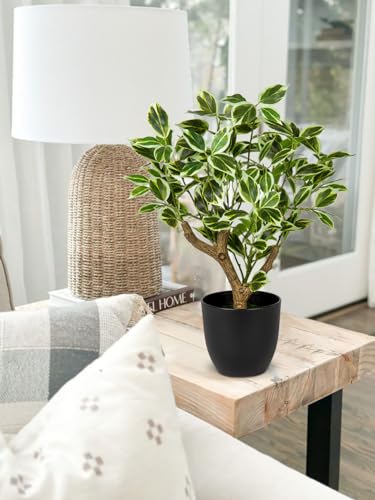 Small Fake Plant Artificial Bonsai Tree 17" Faux Plants Indoor Realistic Fake Potted Plants Small Fake Tree Decor with Pot for Home Table Office Desk Bathroom Bedroom Living Room Farmhouse Decoration - color: White #1