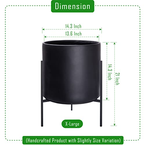 D'vine Dev Modern Black Plants Pot Cylinder Planter with Heavy Duty Stand, X-Large 14 Inch Pot, 19.6 Inch with Stand Height, 96-T-B-4 - color: Black, size: X-Large 14 Inch