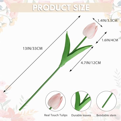 20 Pcs Pink Tulips Artificial Flowers 13" Fake Pink Tulips Real Touch PU Faux Tulip Bouquet for Mother's Day Floral Arrangement Home Kitchen Table Wedding Decorations - color: Pink