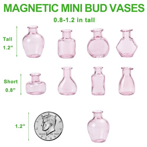 8Pcs Mini Vase Magnets for Fridge with Artificial Flowers Set Strong Magnetic Cute Decorative Bud Vases for Kitchen Office Locker Home Decor Small Flower Vase (Pink) - color: Pink