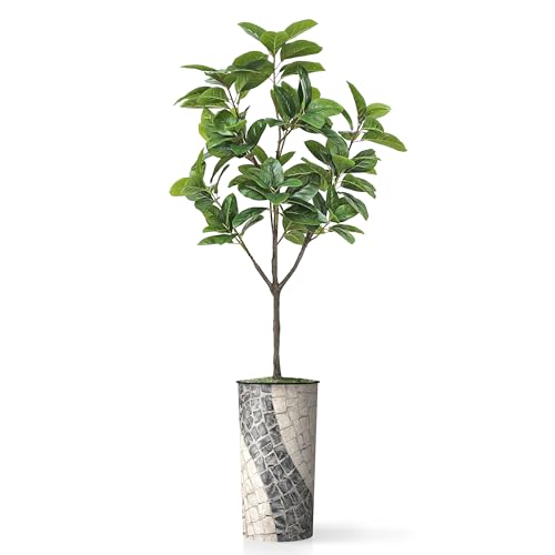 Artificial Tree in Geometric Pattern Planter, Fake Rubber Silk TRE for Indoor and Outdoor Home Decoration - 70" Overall Tall (Plant Pot Plus Tree) - style: Magnolia Tree