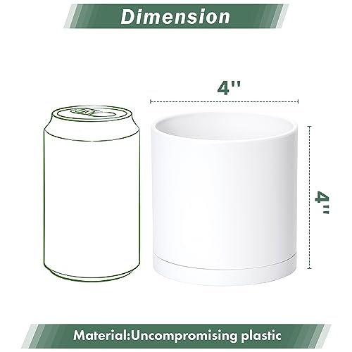 D'vine Dev 2 Pack 4 Inch Modern Plastic Plant Pots, Small Garden Planters for Plant with Drainage Holes and Saucers, White Color, 74-Z-E-1 - size: 4"