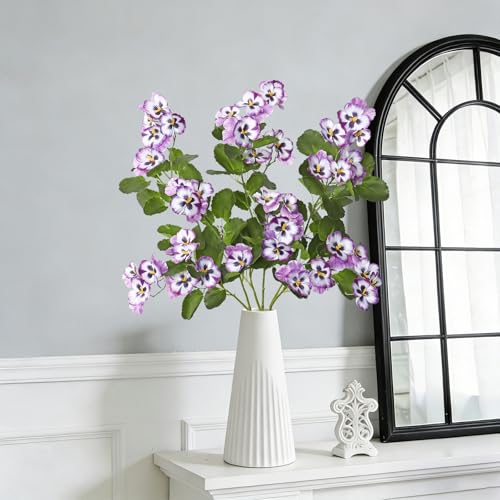 3Pack Artificial Pansy Flowers Silk Flowers Arrangements 35In Artificial Fake Flowers with Long Stems Spring Flower Bouquets for Vase Home Wedding Party Table Centerpiece Decor(Purple) - color: Purple
