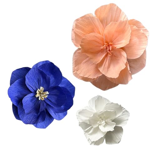 BRT Bearingshui Crepe Paper Flowers Decoration for Wall Total 9 Pcs, Artificial Flowers Backdrop for Wedding Decor Baby Bridal Shower Birthday Party, Navy Blue Coral White 3D Wall Flowers Decor - color: Coral Navy Blue White