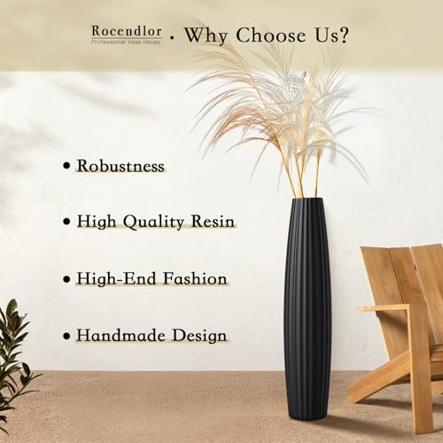 Floor Vases, Tall Floor Vase 23.6 inch (60CM, 1.96FT) Tall Vases, Sturdy Black Vase for Living Room Decor, Resin Black - color: Black