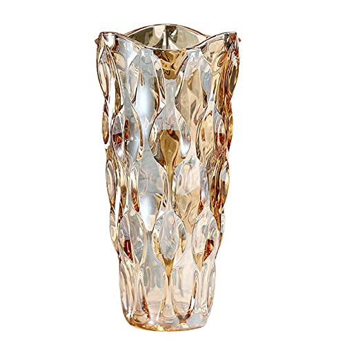 9.5" High Thickened Amber Glass Flower Vase for Home Decor, Dining Wedding Table Office Holiday Party Centerpiece Decoration - color: Amber-waterdrop Style