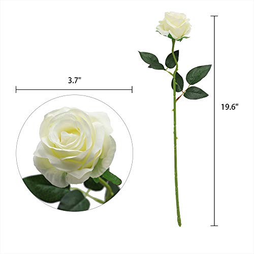 Nubry Artificial Silk Rose Flower Bouquet Lifelike White Fake Rose for Wedding Home Party Decoration Event Gift 10pcs (Off White) - color: Off White