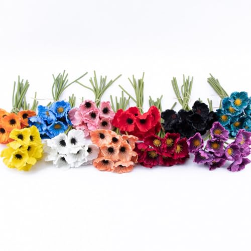 Rikyo 10 pcs Artificial Flower Light Blue Poppy Flowers, 11” Outdoor No Fade Multicolor PU Fake Wild Flower for Kitchen Table Centerpiece Vase,Home Greenery Wedding Holding Flowers Backdrop Arch Wall - color: Light Blue