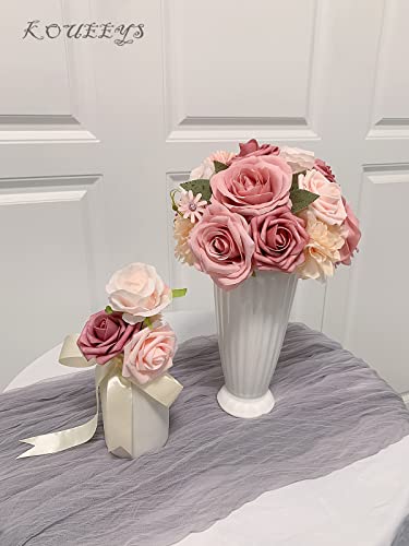 Roses Artificial Flowers Pink Silk Peonies Bulk for DIY Wedding Bouquet Bridal Baby Shower Decorations Fake Floral Arrangements Faux Flower Centerpieces for Table Home Decor Indoor Dusty Blush Box
