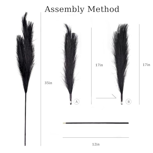 TORONTOKYO 8Pcs Faux Black Pampas Grass Decor Tall, 35.4” Fluffy Artificial Pompous Grass Branches, Large Pampas Grass Reed Stems for Gothic Room Decor, Floor Vase Filler, Wedding, Home Boho Decor - color: Pure Black, size: 35.4inch-8Pcs