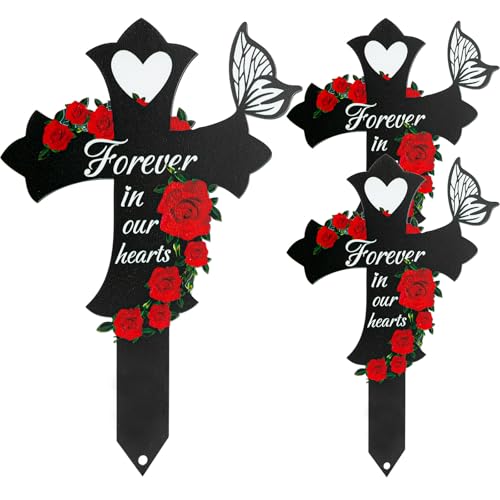 3Pcs Cemetery Decorations for Grave, Grave Decorations for Cemetery Son Dad Mom, Cross Graves Markers for Cemeteries - style: Cross-A 3Pcs