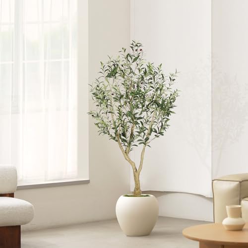 LYERSE Olive Tree 5ft - Olive Trees Artificial Indoor - Faux Olive Tree 5ft with Large Olive Branches and Lifelike Fruits - Fake Olive Tree for Modern Home Office House Living Room Decor - size: 5ft