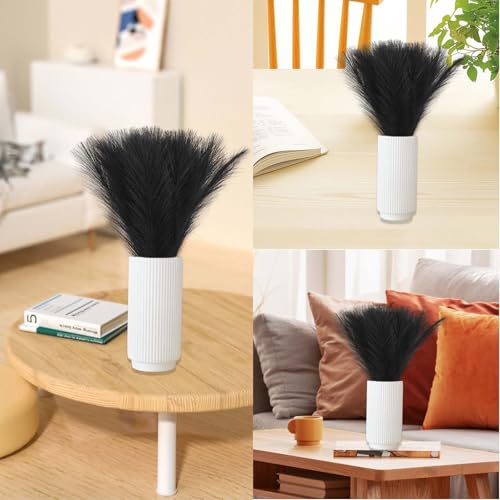 Black Pampas Grass Decor, 30 Pcs 17" Black Flowers Short Fluffy Artificial Faux Pampas Grass Stems, Fake Bulrush Floor Vase Filler Flower Arrangement for Boho Home Decoration - color: Black