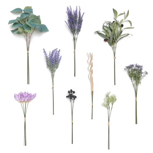 Ling's moment Artificial Greenery Stems Box Set, 37pcs with 9 Kinds of Faux Greenery Picks for DIY Bridal Bouquets Wedding Floral Arrangement Table Centerpieces, Lavender & Plum - color: Prpl-lavender & Plum