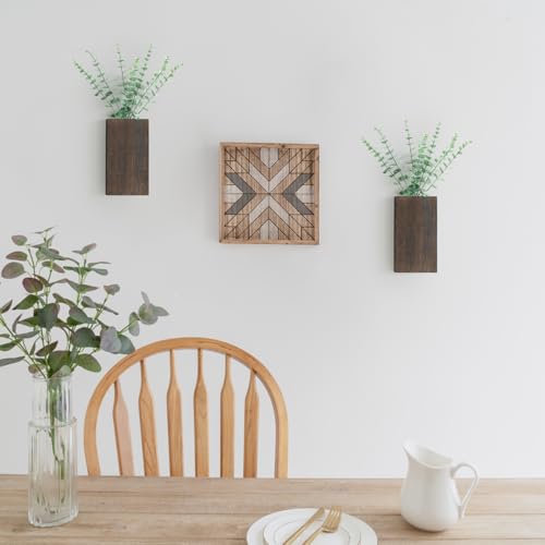 Dahey 2 Pack Wood Wall Planter Vase with Artificial Eucalyptus Farmhouse Wall Hanging Decor Pocket Planter for Indoor Fake Plants Greenery, Living Room Bedroom Kitchen Home Office Decoration - color: Brown