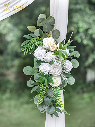 Lisuun Wedding Arch Flowers, Artificial Flowers for Decoration, Large Flower Swag for Boho Styles Wedding Ceremony Floral Decor - Pack of 2 - color: Creamy White&ivory White
