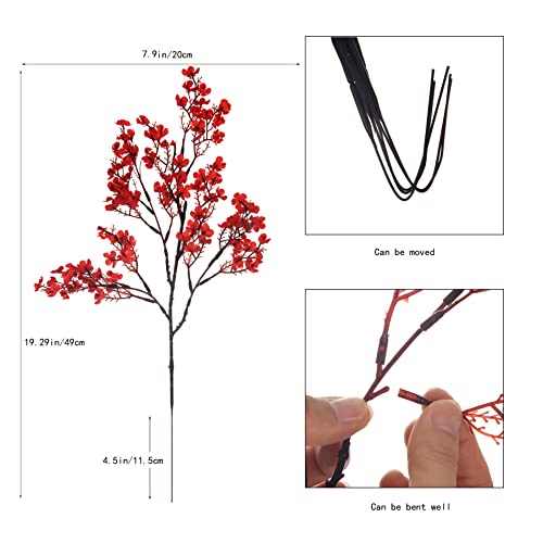 15PCS Artificial Baby Breath Flowers Fake Silk Real Touch DIY Floral Bouquets Decor Wedding Party Decoration Arrangements-Red - color: 15pcs-red