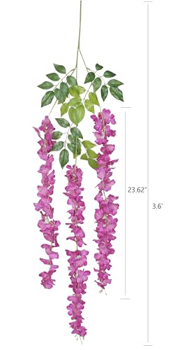Duovlo 12 Piece Artificial Silk Wisteria Vine 3.6 Feet Ratta Hanging Flower Garland String Home Party Wedding Decor (New Rose Red) - color: Dark Rose Red