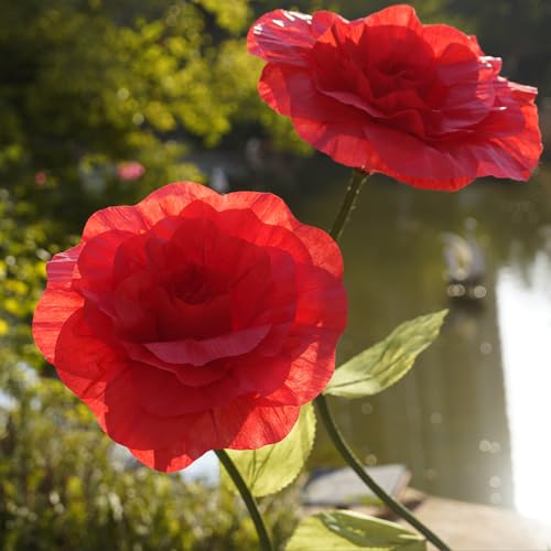 Giant Roses Artificial Flowers for Decoration with Stand,Oversized Handmade Paper Rose Decoration for Wedding,Party,Window Display,Photography Prop,Valentine’s Day & Event Decor(red) - color: Red